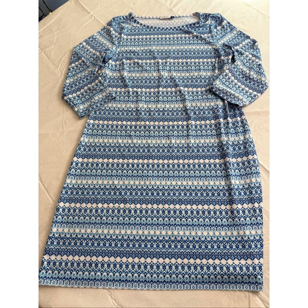 Cabana Life Preppy Palm Sister Blue White Coverup Shift Dress Size Large